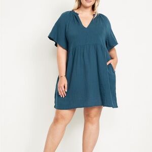 Old Navy Split-Neck Crinkle Gauze Mini Swing Dress XXL